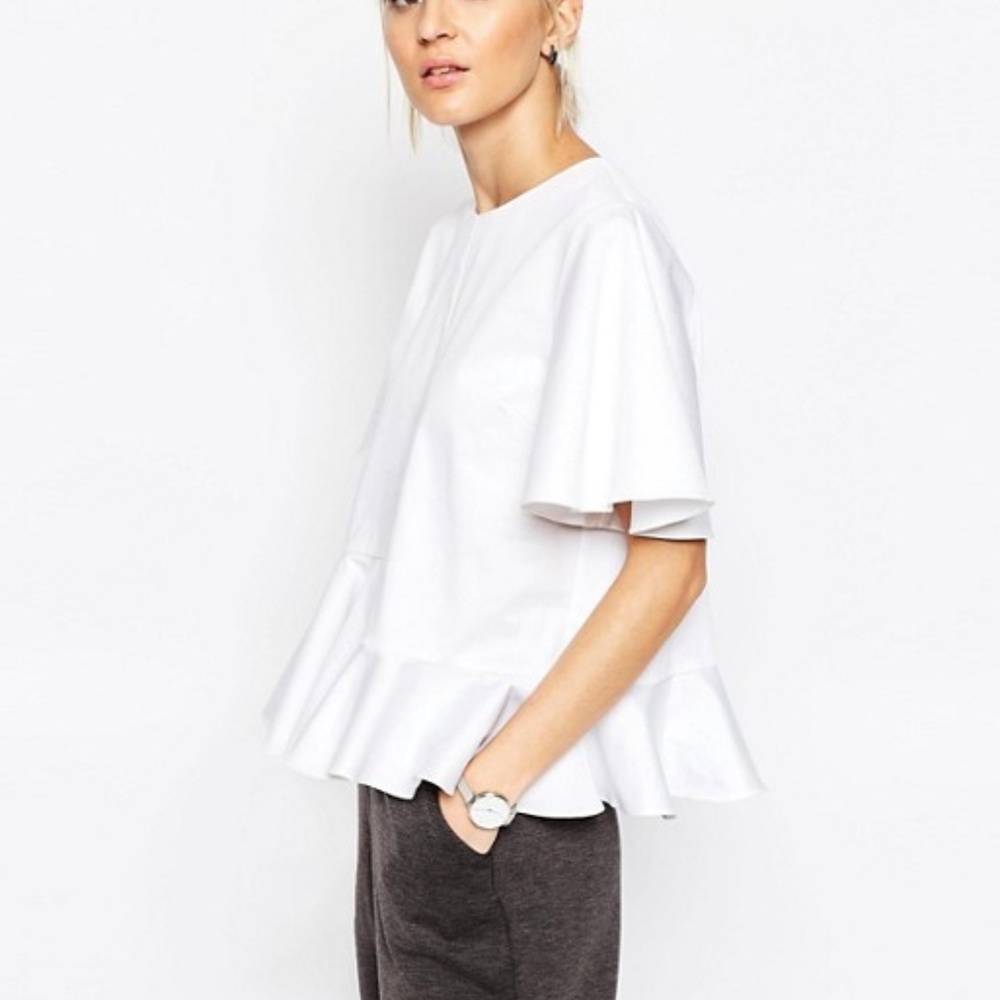 ASOS WHITE peplum sleeve crop top white US6 small